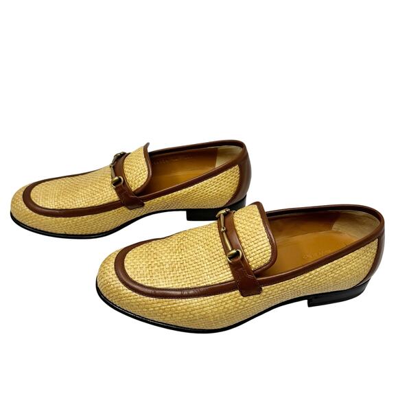 Gucci Horsebit Raffia Loafers Mens 10 Brown Leather Trim Italy main image 6
